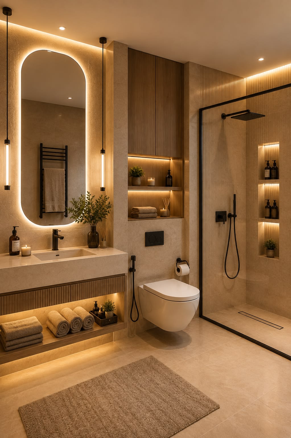 Contemporary Ensuite Bathroom with Touch-Sensor LED Anti-Fog Vanity Mirror #38
